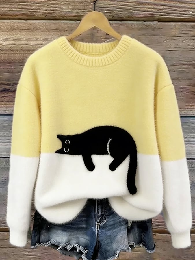 Damen-Sweatshirt mit Katzengrafik