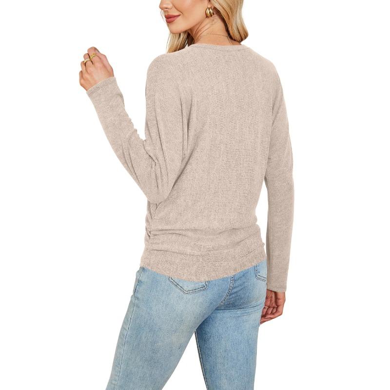 Damen Langarmshirt mit gerafftem Saum Herbst Oberteil Leichter Pullover