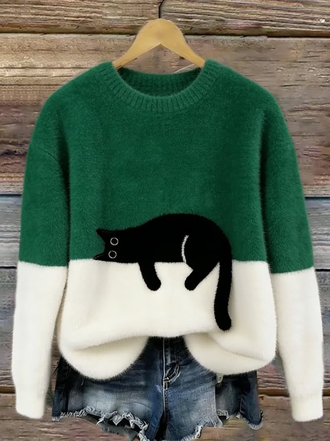 Damen-Sweatshirt mit Katzengrafik