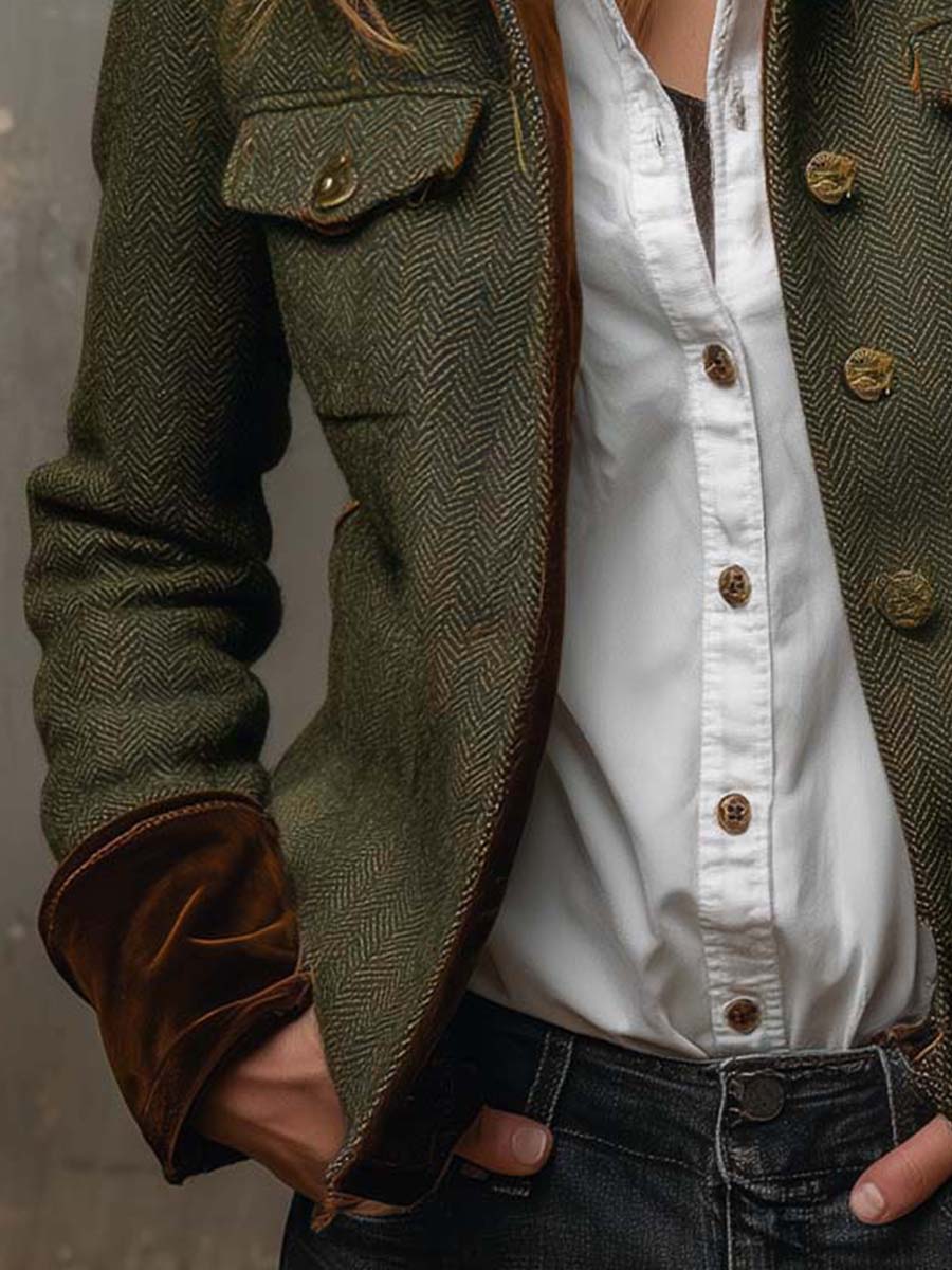 Blazer Vintage Chevrons mit kontrastierenden Paspeln