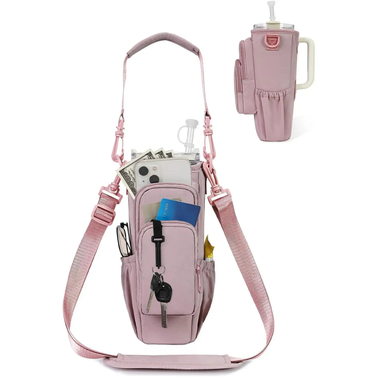 Wasserflaschen-Umhängetasche, Isolierte Wasserflaschen-Tasche Crossbody Wasserflasche Halter mit Gurt