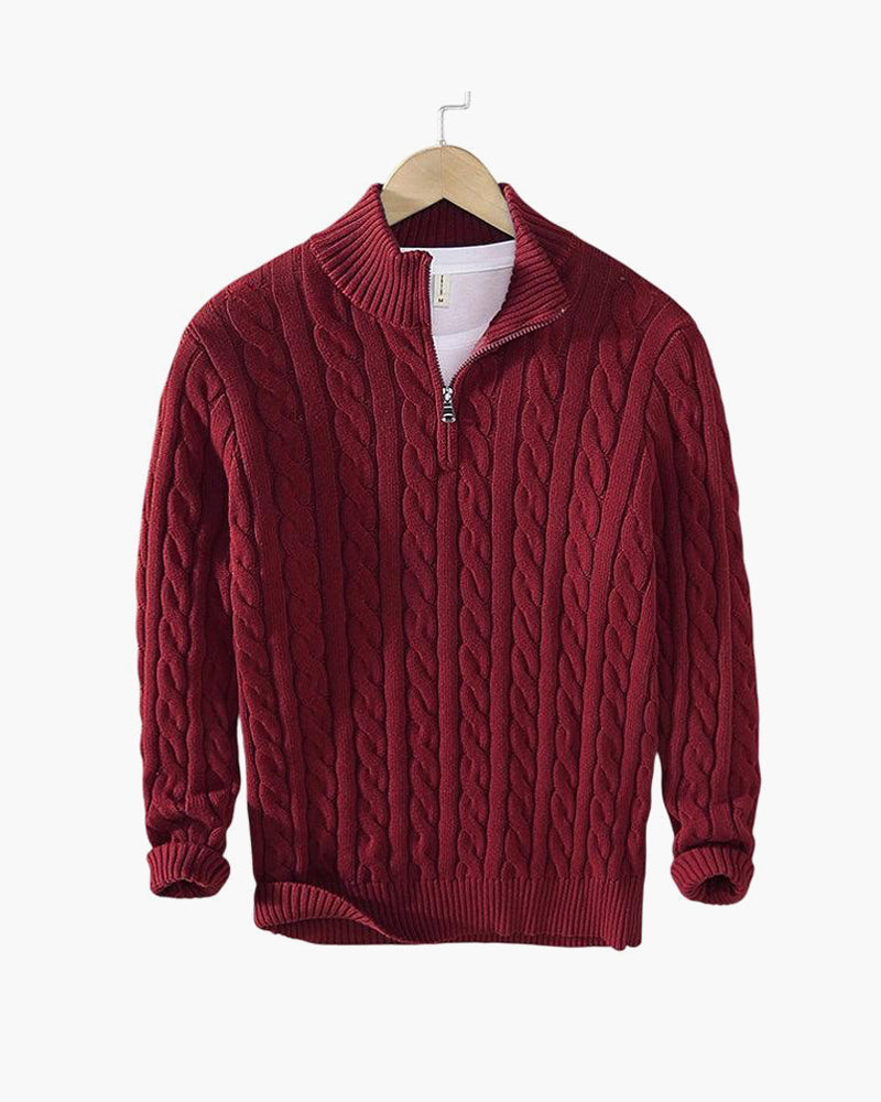 Zopfmuster-Pullover mit Reißverschluss