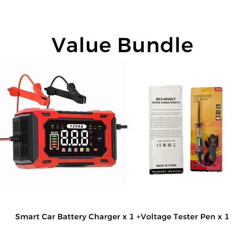 Smart Autobatterieladegerät 12 V 6 A – Impulsreparaturfunktion, LCD-Bildschirm und maximale Sicherheit