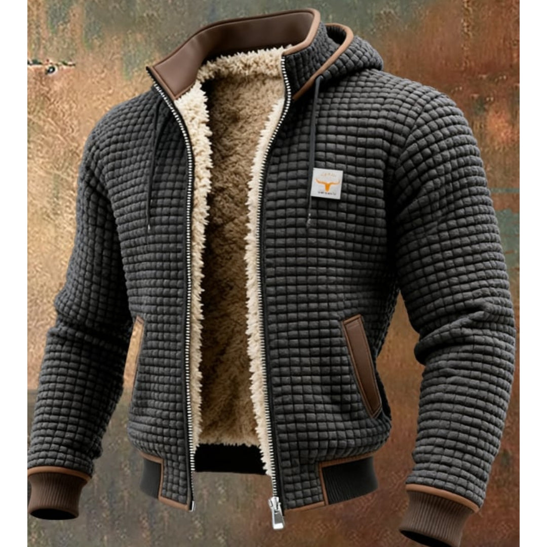 Herren Thermische Fleece Winterjacke – Gesteppte Kapuzen-Zip-Jacke mit Sherpa-Futter und windabweisender Oberfläche
