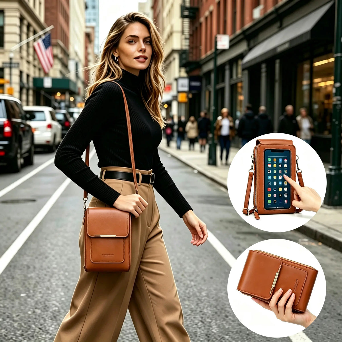 Touchscreen Crossbody Handy-Geldbörse mit Kartenfächern