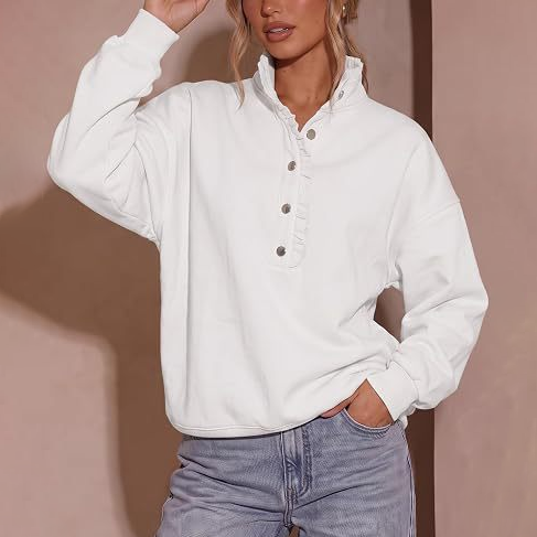 Damen Oversized Sweatshirt mit Knopfleiste
