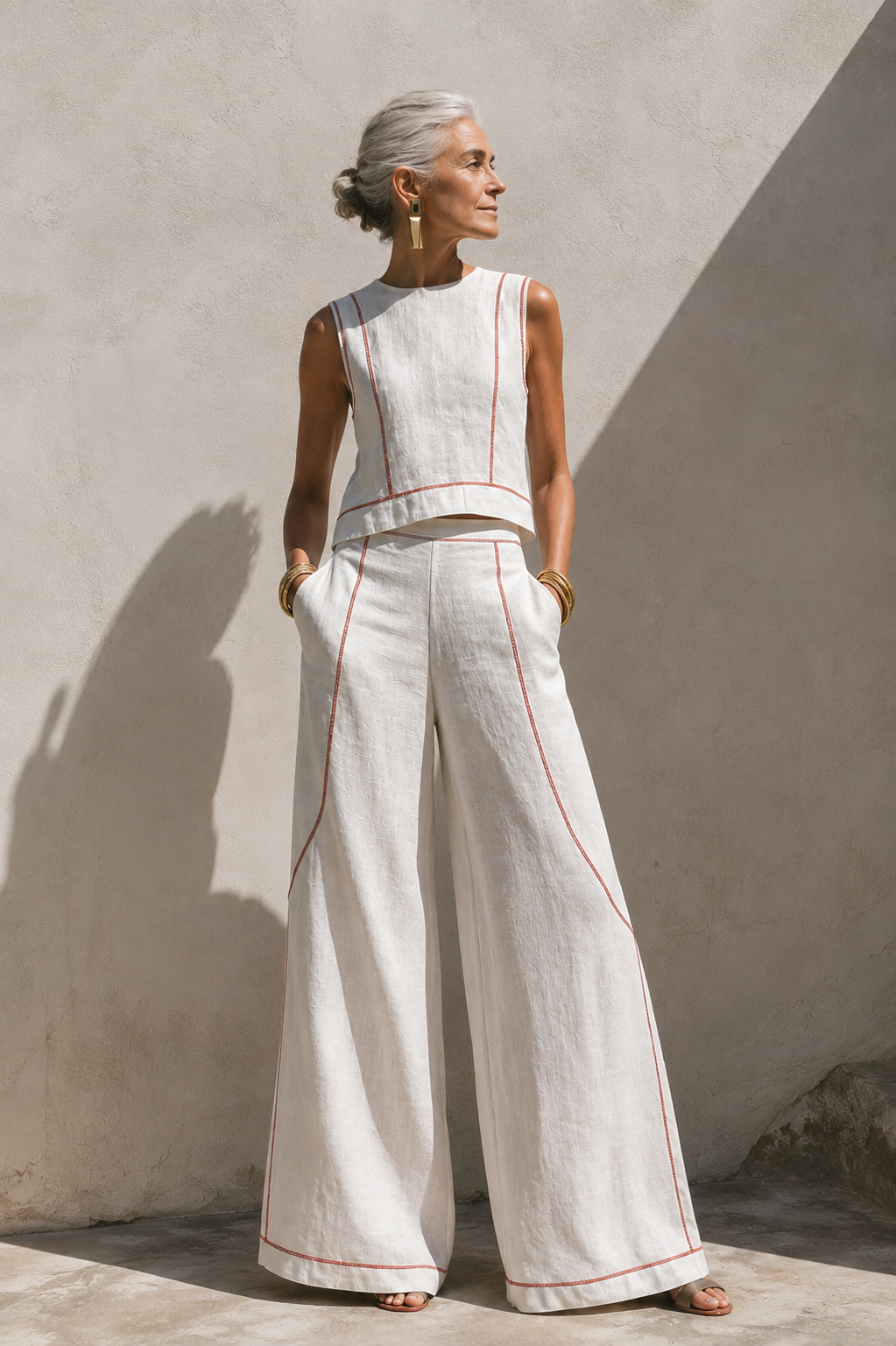 Elegantes Hosen-Set mit Kontrastnähten