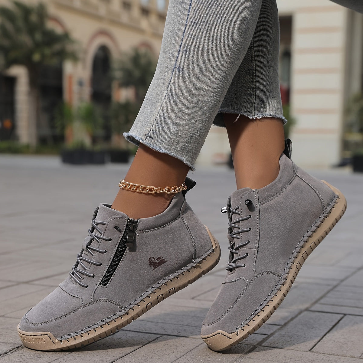 Damen Bequeme Schnür-Knöchel-Sneaker