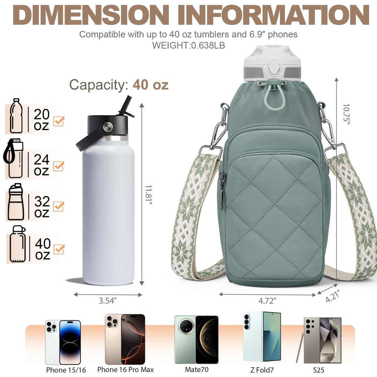 Wasserflaschen-Umhängetasche, Isolierte Wasserflaschen-Tasche Crossbody Wasserflasche Halter mit Gurt