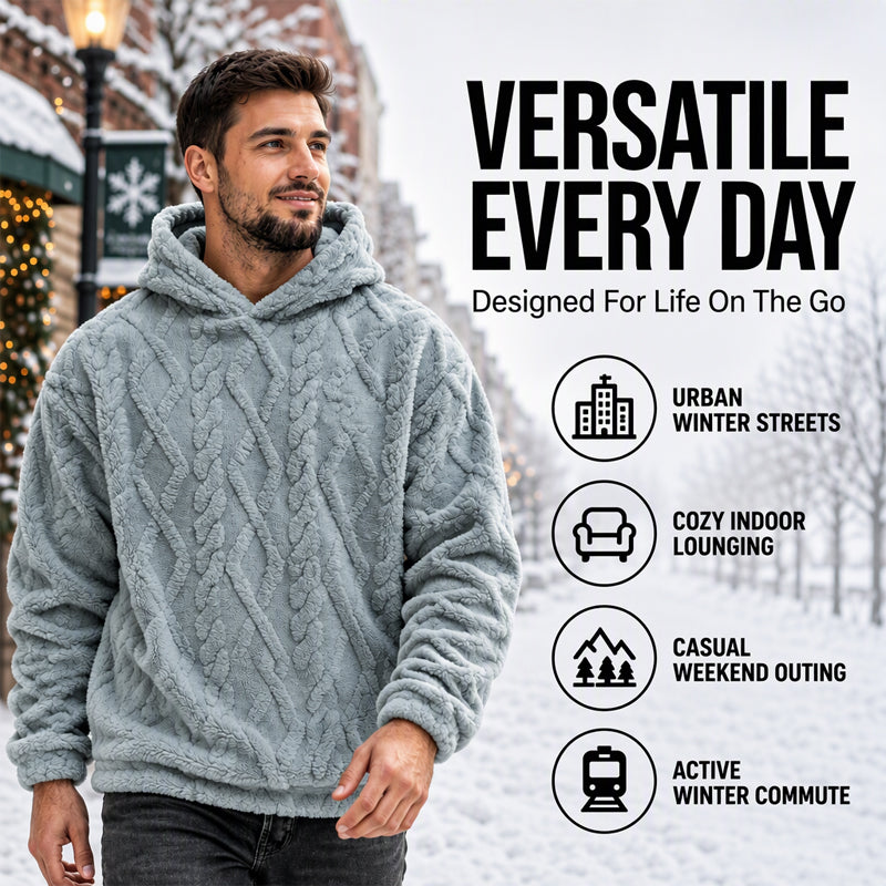 Herren Winter Gefütterter Lined Hoodie Jacquard Muster Langarm Pullover Sweatshirt für Casual Outdoor Wear
