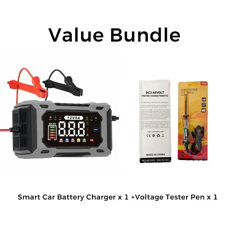 Smart Autobatterieladegerät 12 V 6 A – Impulsreparaturfunktion, LCD-Bildschirm und maximale Sicherheit