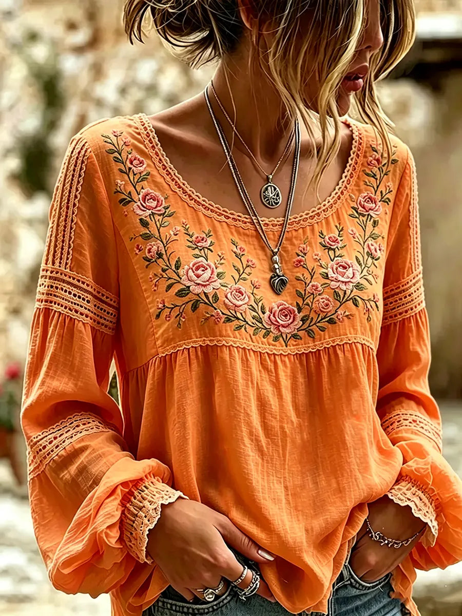 Boho Bluse mit floraler Stickerei