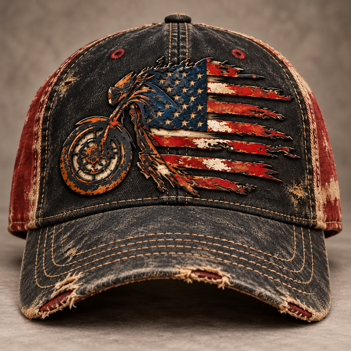 Vintage American Flag Motorrad Baseball Cap – Distressed Retro Biker Hut