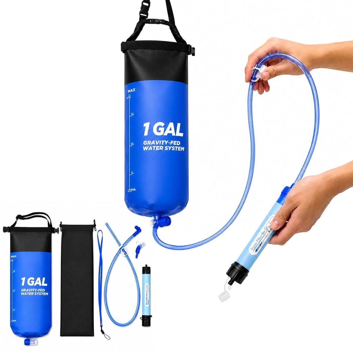 Schwerkraft-Wasserfilter mit 0,01 Mikron Membran, Arbeitsplatten-Filterung, für Camping & Notfälle zu Hause, 1,5L, tragbar