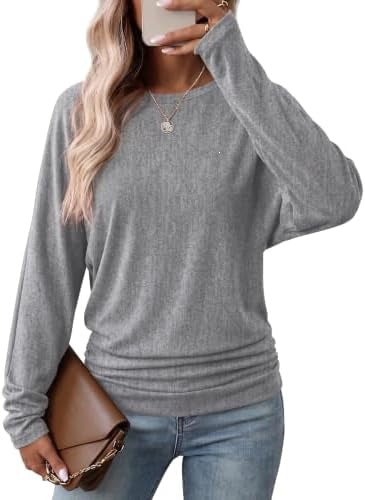Damen Langarmshirt mit gerafftem Saum Herbst Oberteil Leichter Pullover