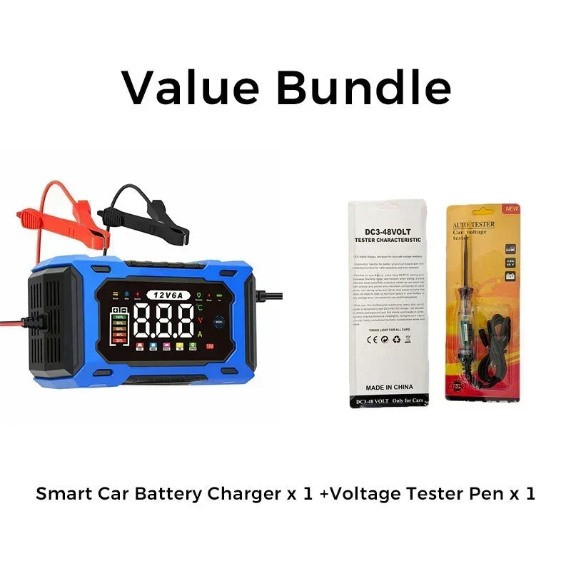 Smart Autobatterieladegerät 12 V 6 A – Impulsreparaturfunktion, LCD-Bildschirm und maximale Sicherheit