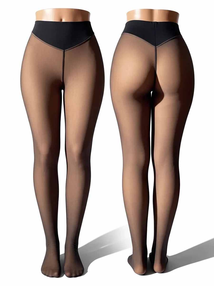 Hochtaillierte Fleece-gefütterte Faux-Sheer-Strumpfhose für Winter-Outfits