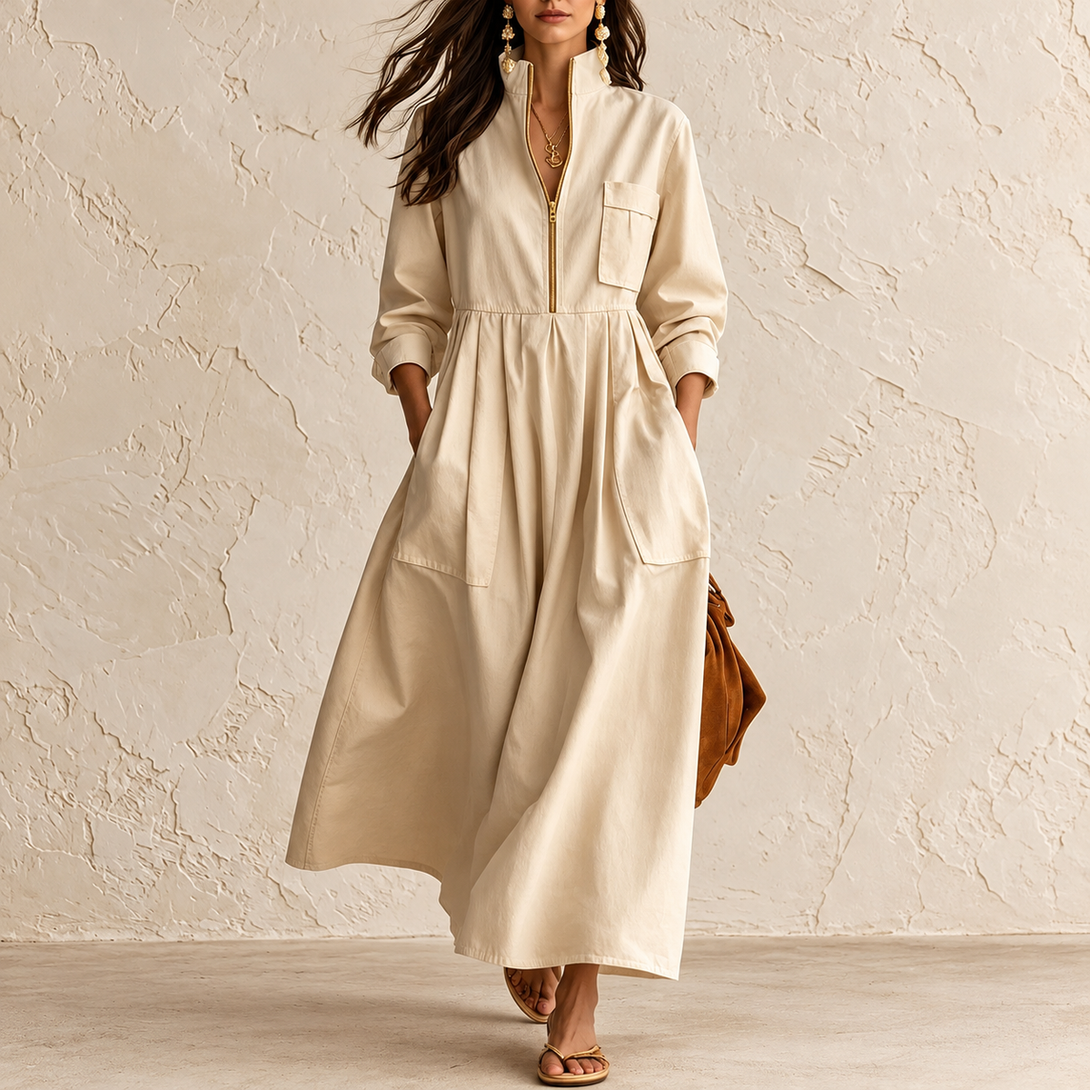 Zip-Up Maxi-Kleid