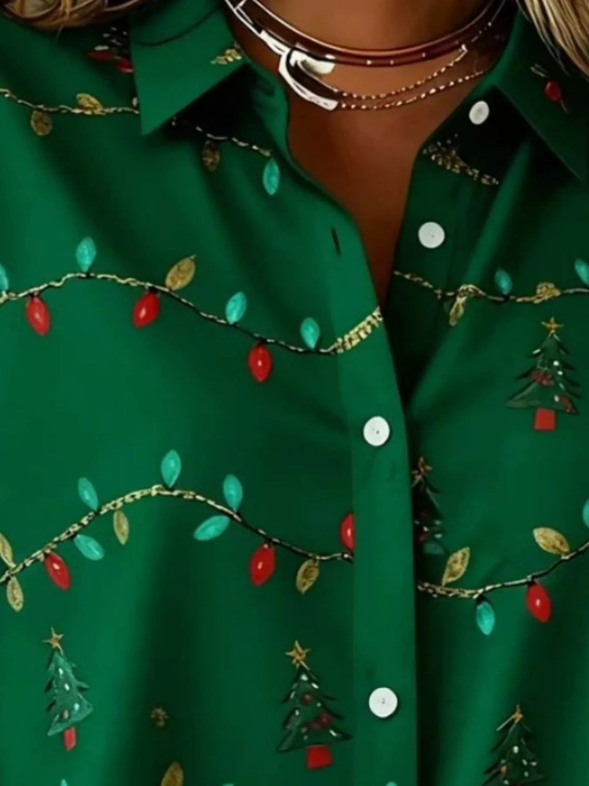 Hemd mit Weihnachtsbaum-Print und langen Ärmeln zum Knöpfen in großen Größen