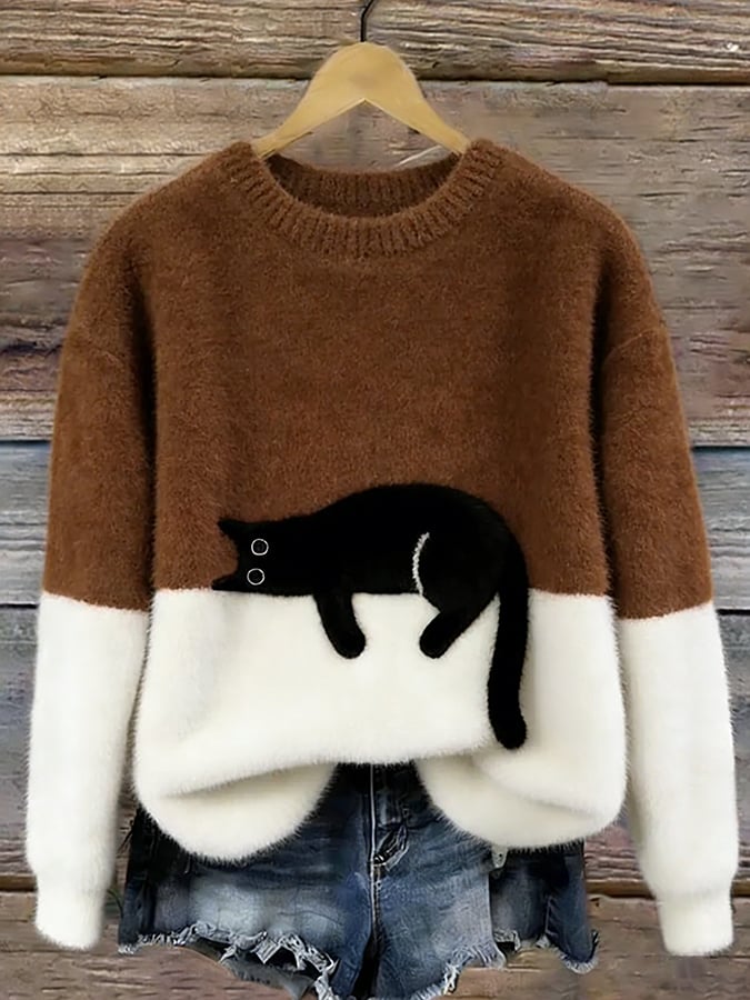 Damen-Sweatshirt mit Katzengrafik
