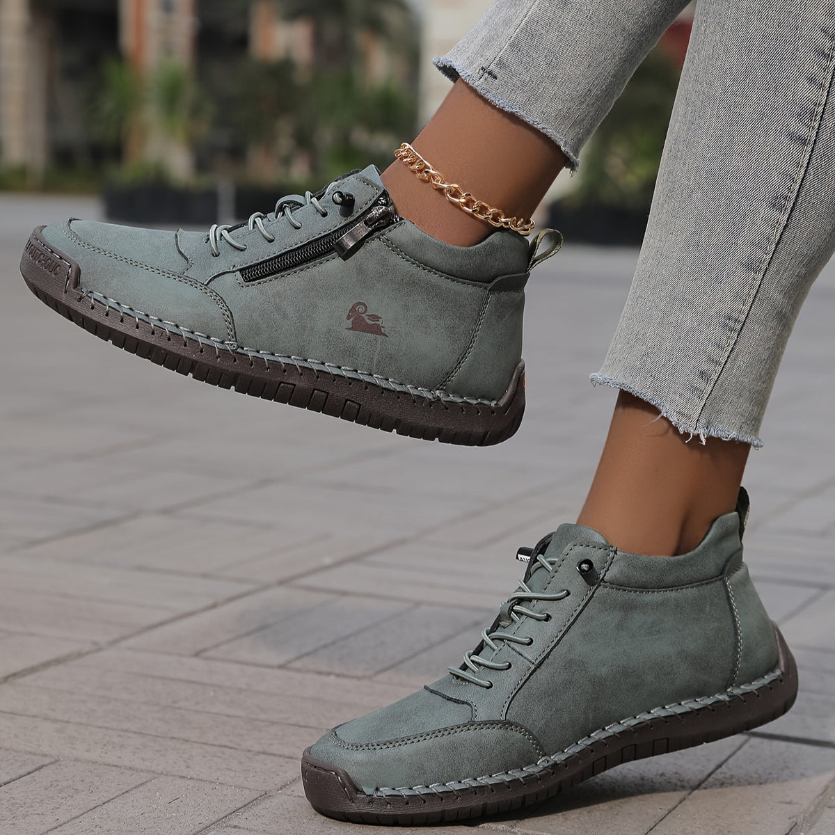 Damen Bequeme Schnür-Knöchel-Sneaker