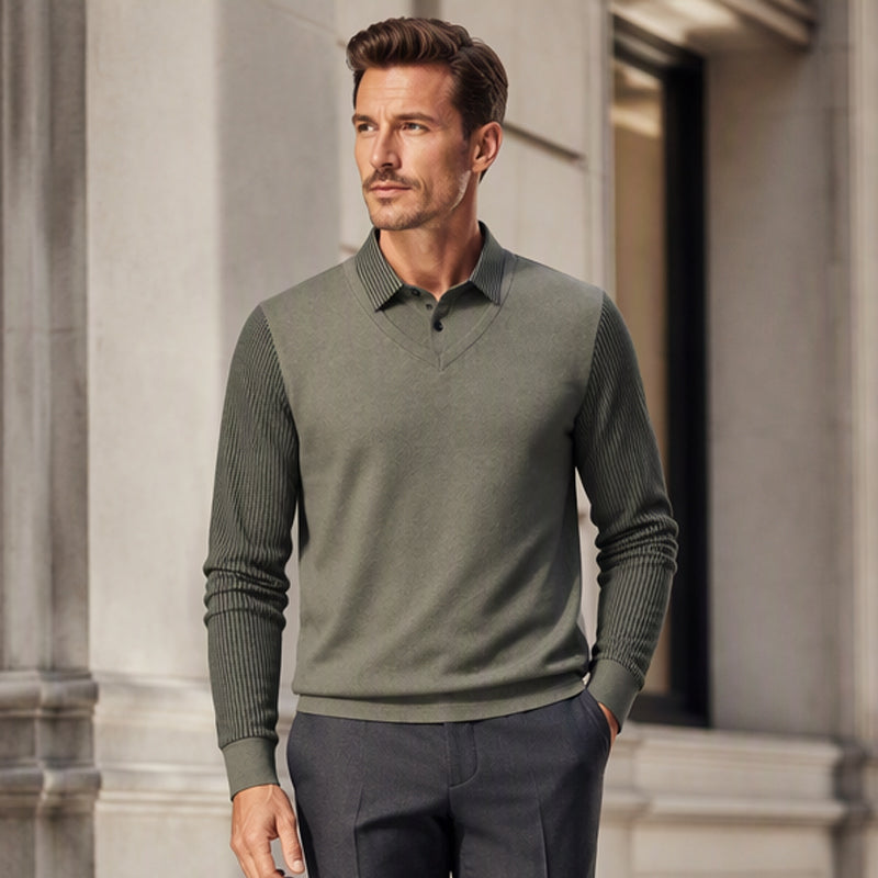 Herren Falscher Zweiteiliger Langarmshirt – Smart Casual Zweiteiliger Look Ohne Aufwand