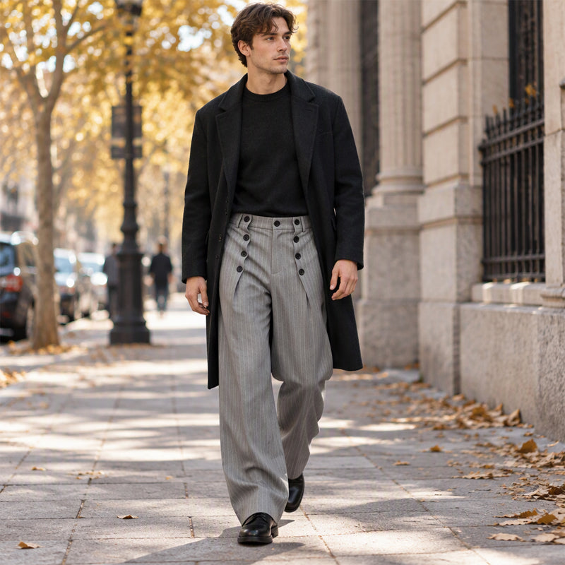 Herren Zweireihige High-Waist Hose mit maßgeschneiderter Taille