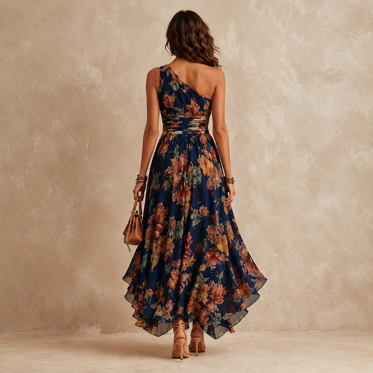 Schulterfreies Blumen-Maxikleid