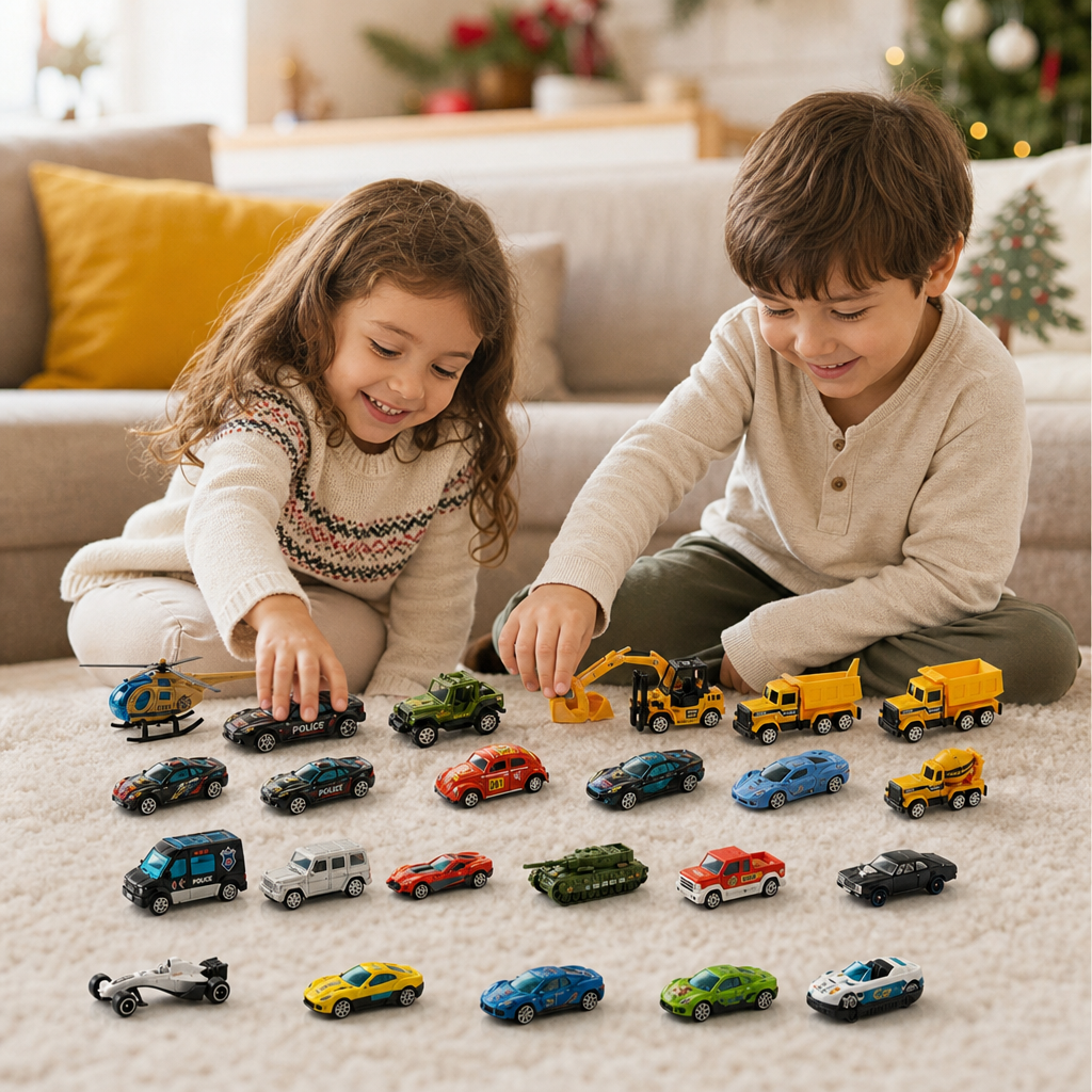 Weihnachtlicher Adventskalender mit Die-Cast-Autos für Kinder