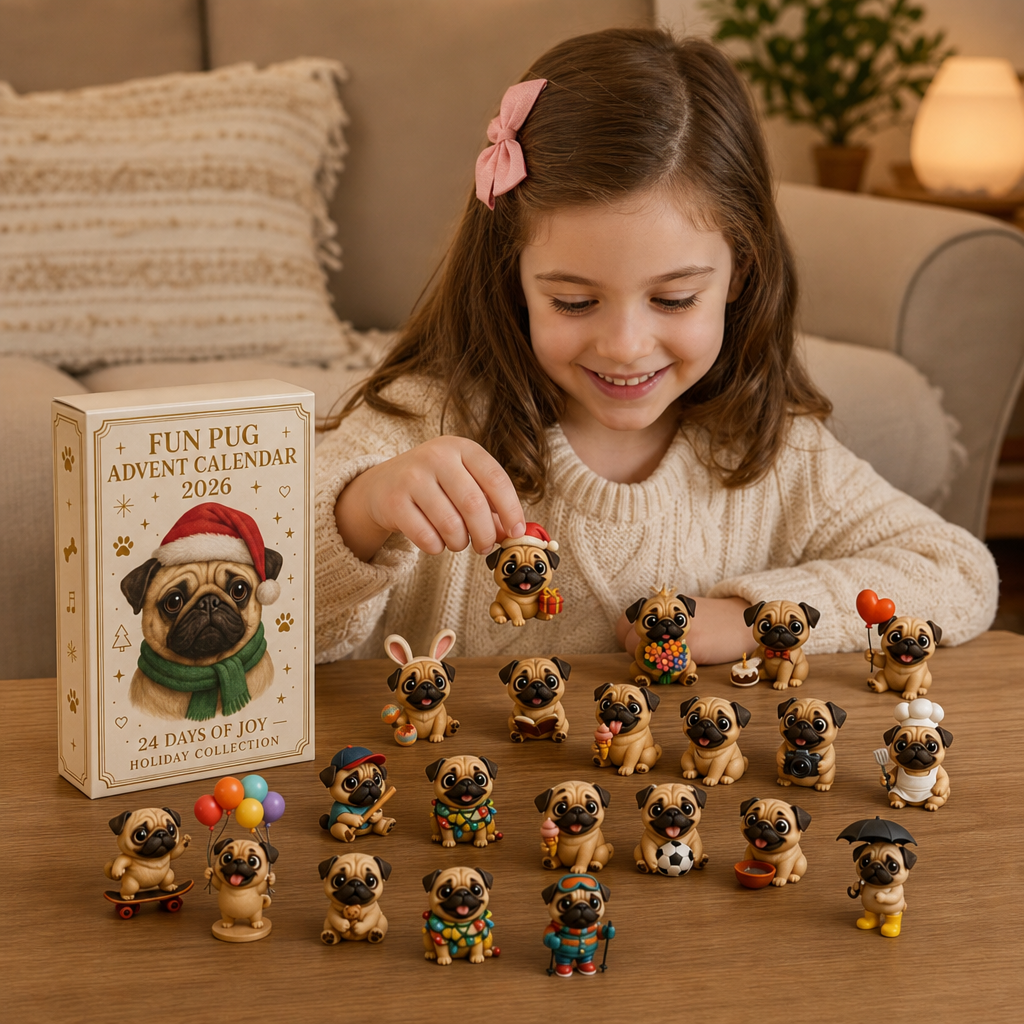 24-Tage-Adventskalender mit Mops-Figuren-Überraschungen