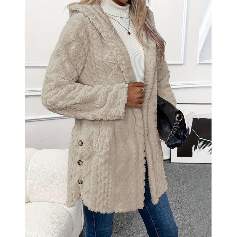 Damen Kapuzen Doppelseitige Fleece Strickjacke Langarm Lässig Warm Oberbekleidung