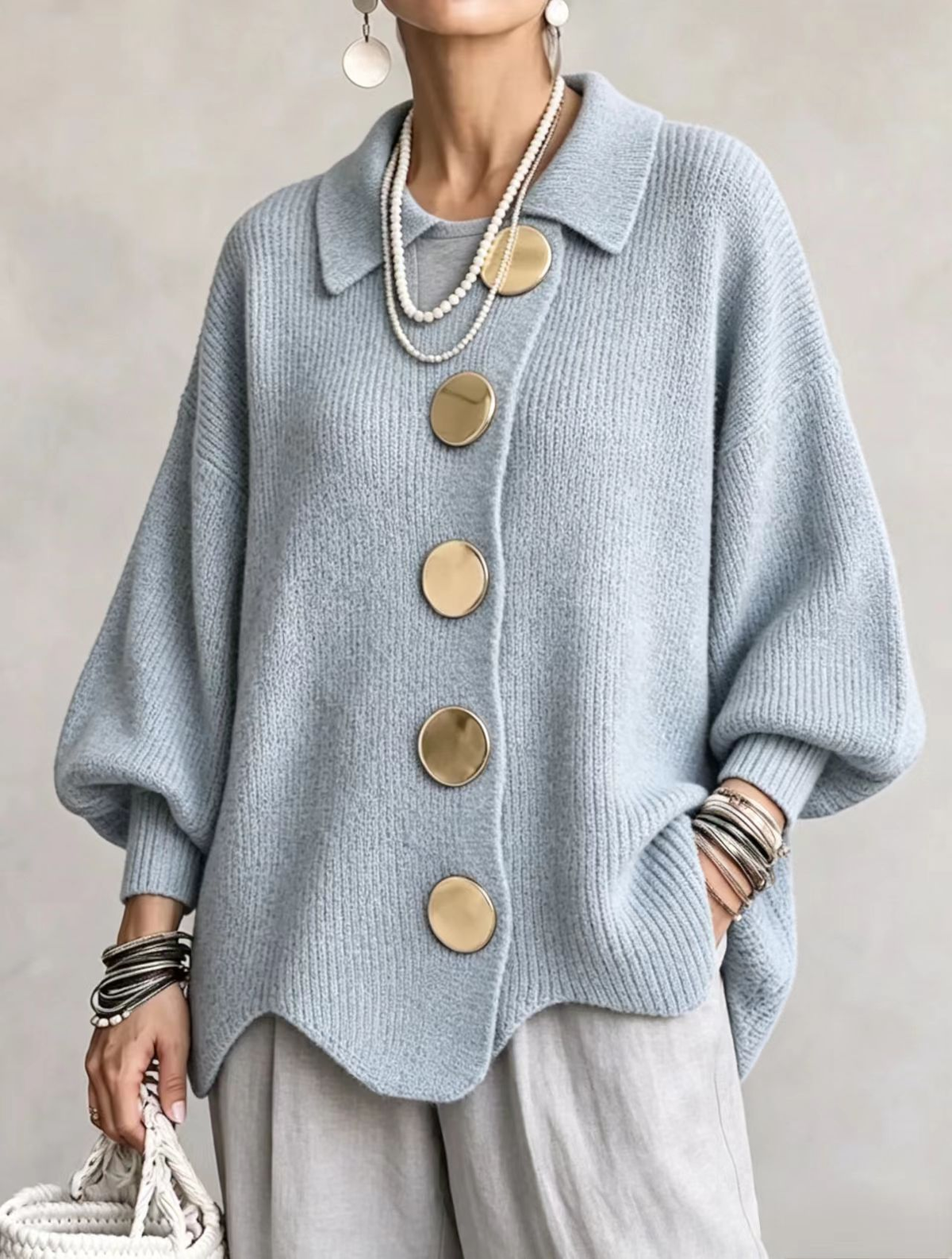 Oversized Cardigan mit Kragen für Damen