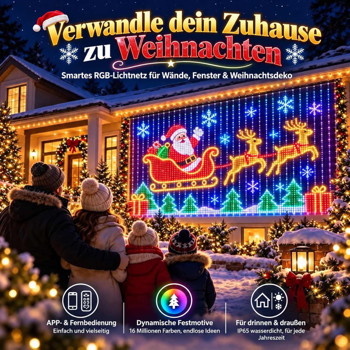 Baravon | Smartes RGBIC LED-Lichternetz für Bäume im Garten