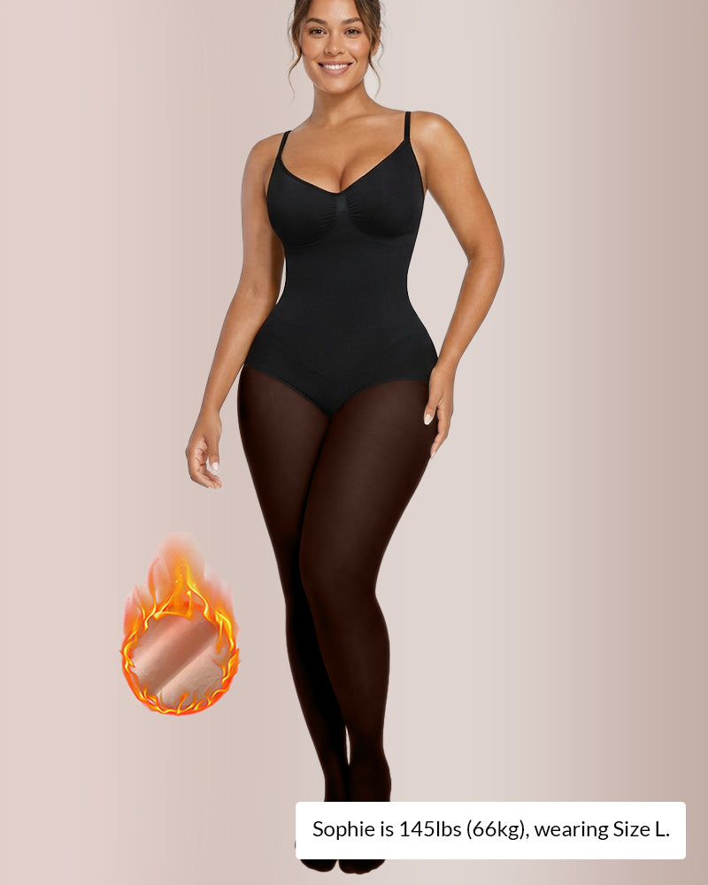 Sheer Illusion Strumpfhose & Bauchkontrolle Fleece-gefütterter Body