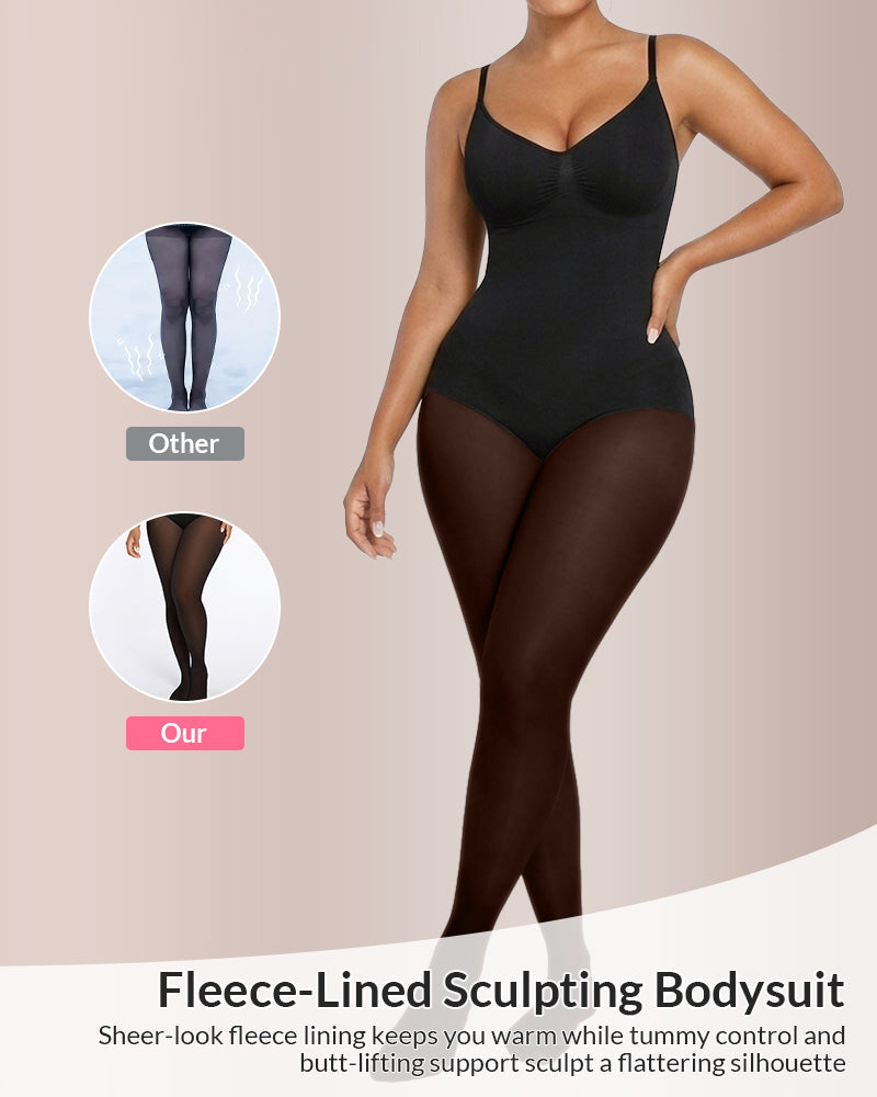 Sheer Illusion Strumpfhose & Bauchkontrolle Fleece-gefütterter Body