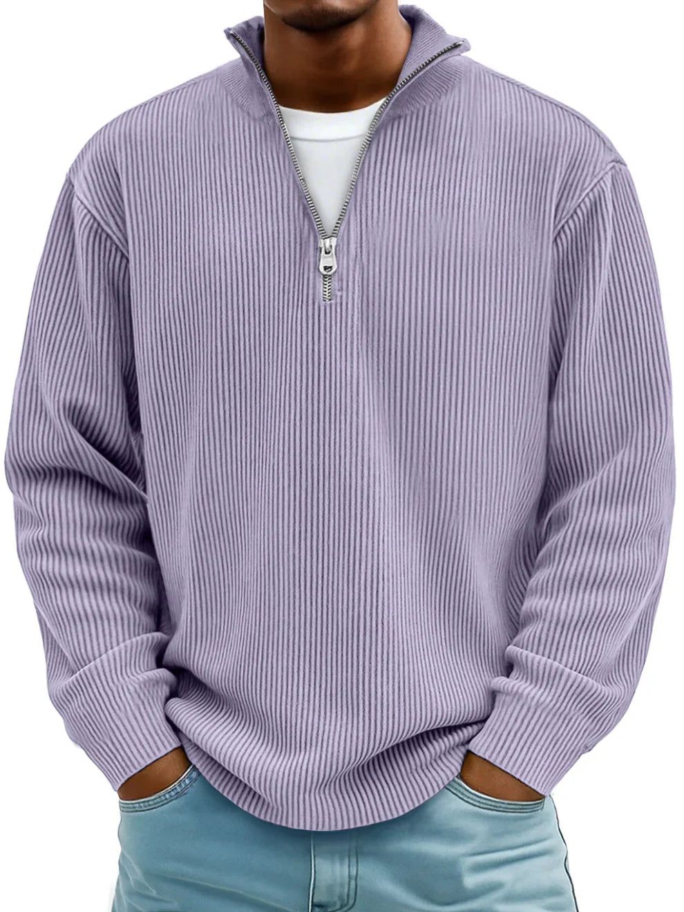 Marc | Gerippter Pullover mit Reißverschlusskragen