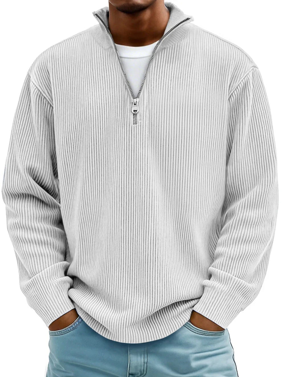 Marc | Gerippter Pullover mit Reißverschlusskragen