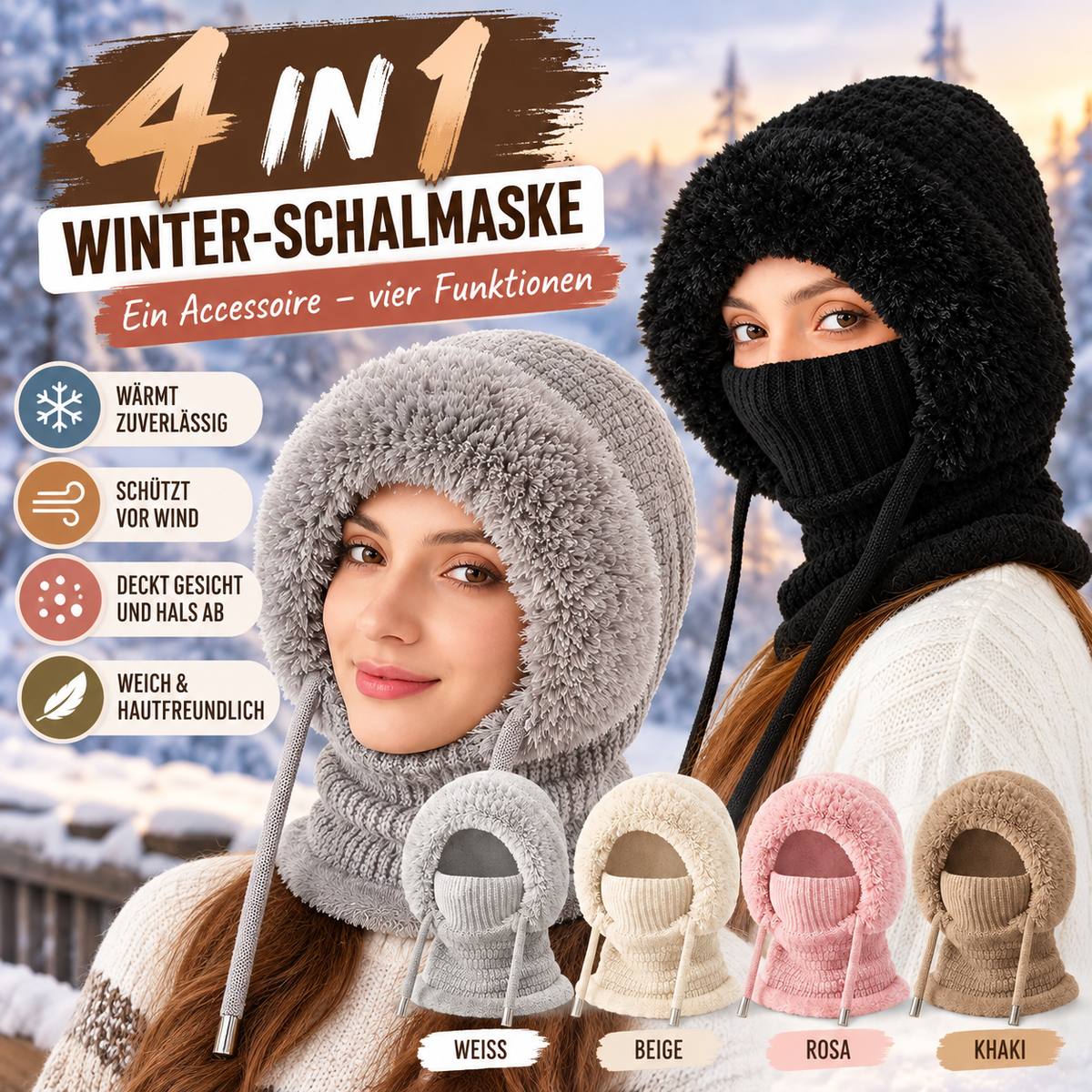 Camp Basel | 4-in-1 vollbedeckende Winter-Beaniemütze