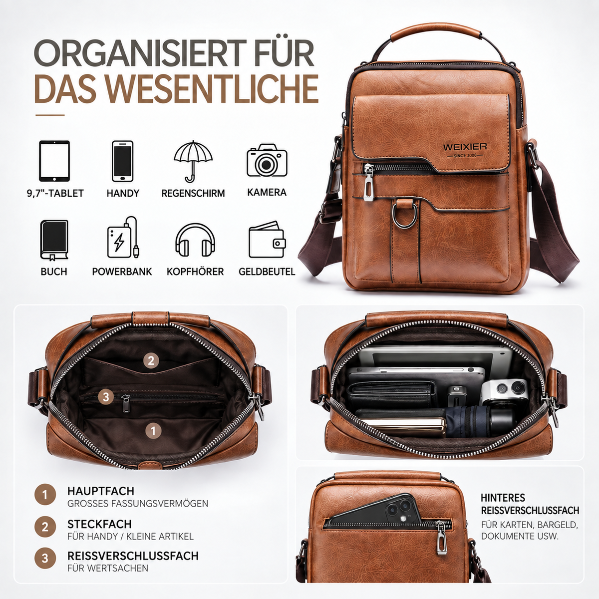 Camp Basel | Kompakte PU-Messenger-Tasche