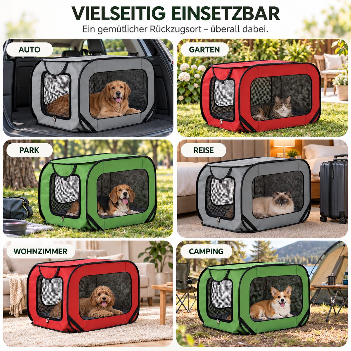 Camp Basel | Nestpop Klappbarer Tragbarer Haustierkäfig für Hunde und Katzen