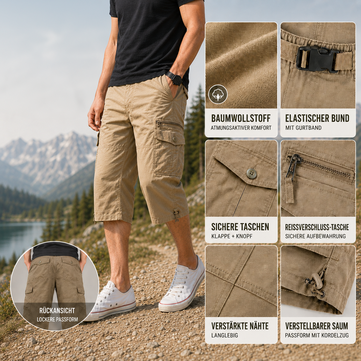 Camp Basel | Roverix Capri-Cargo-Wandershorts