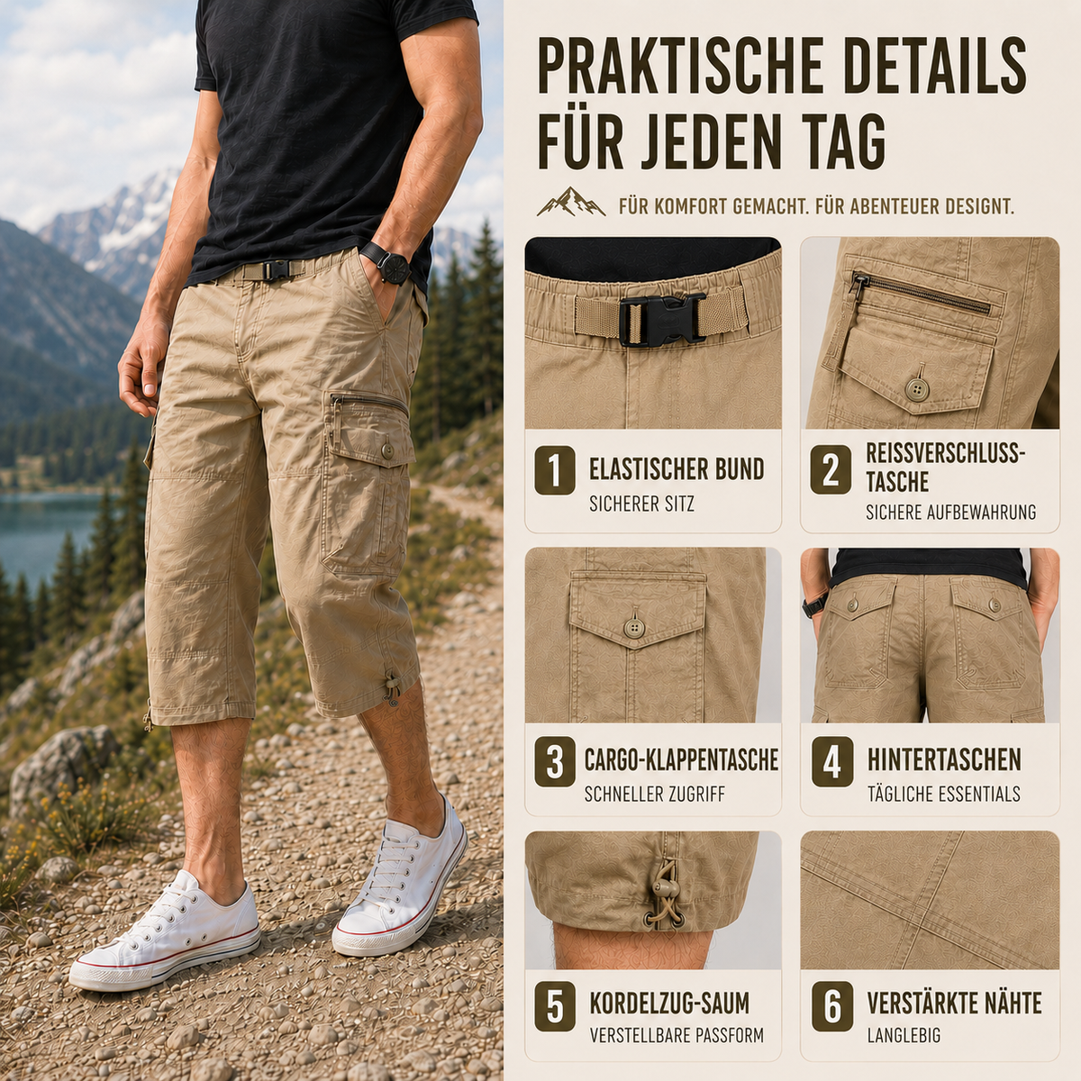 Camp Basel | Roverix Capri-Cargo-Wandershorts