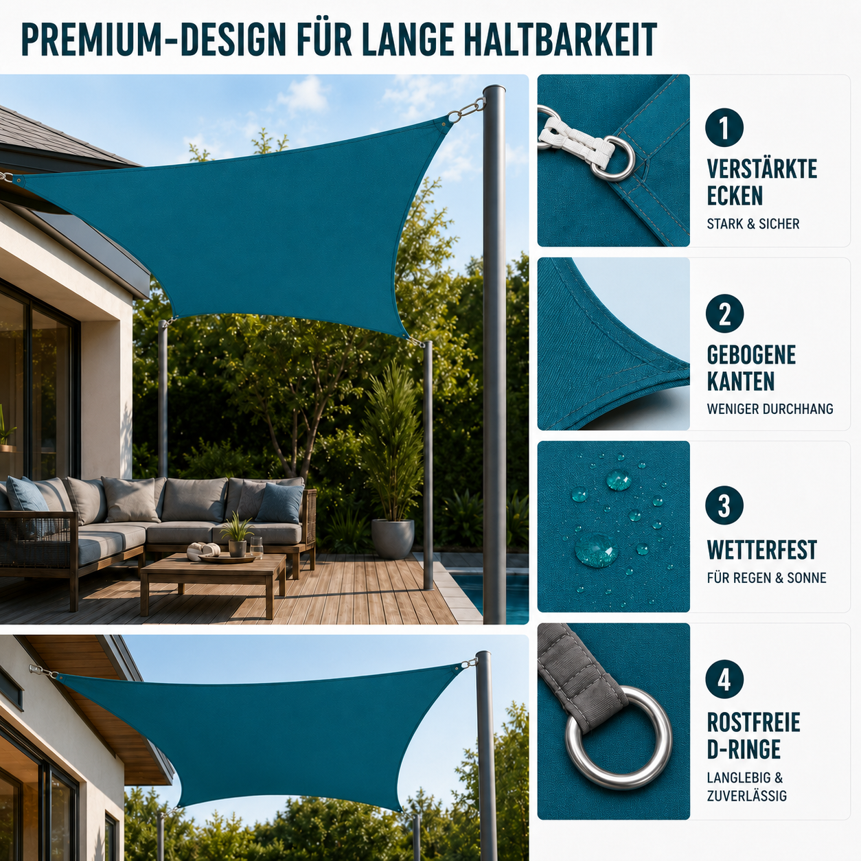 Wasserdichtes Sonnensegel UV-Schutz Terrasse Pergola Garten – Camp Basel