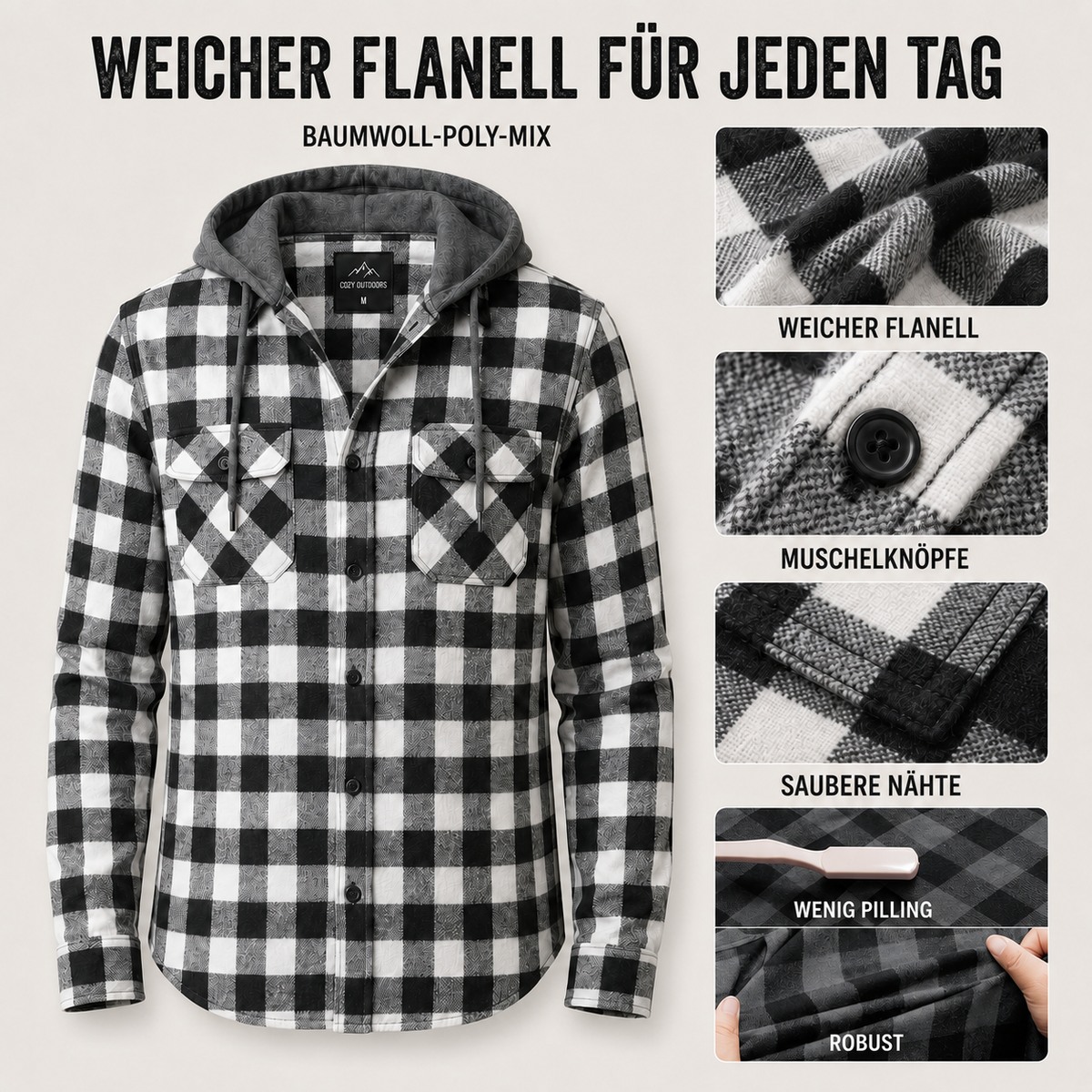 Camp Basel | Thrives Outdoor Langarm-Kapuzen-Flanellhemd