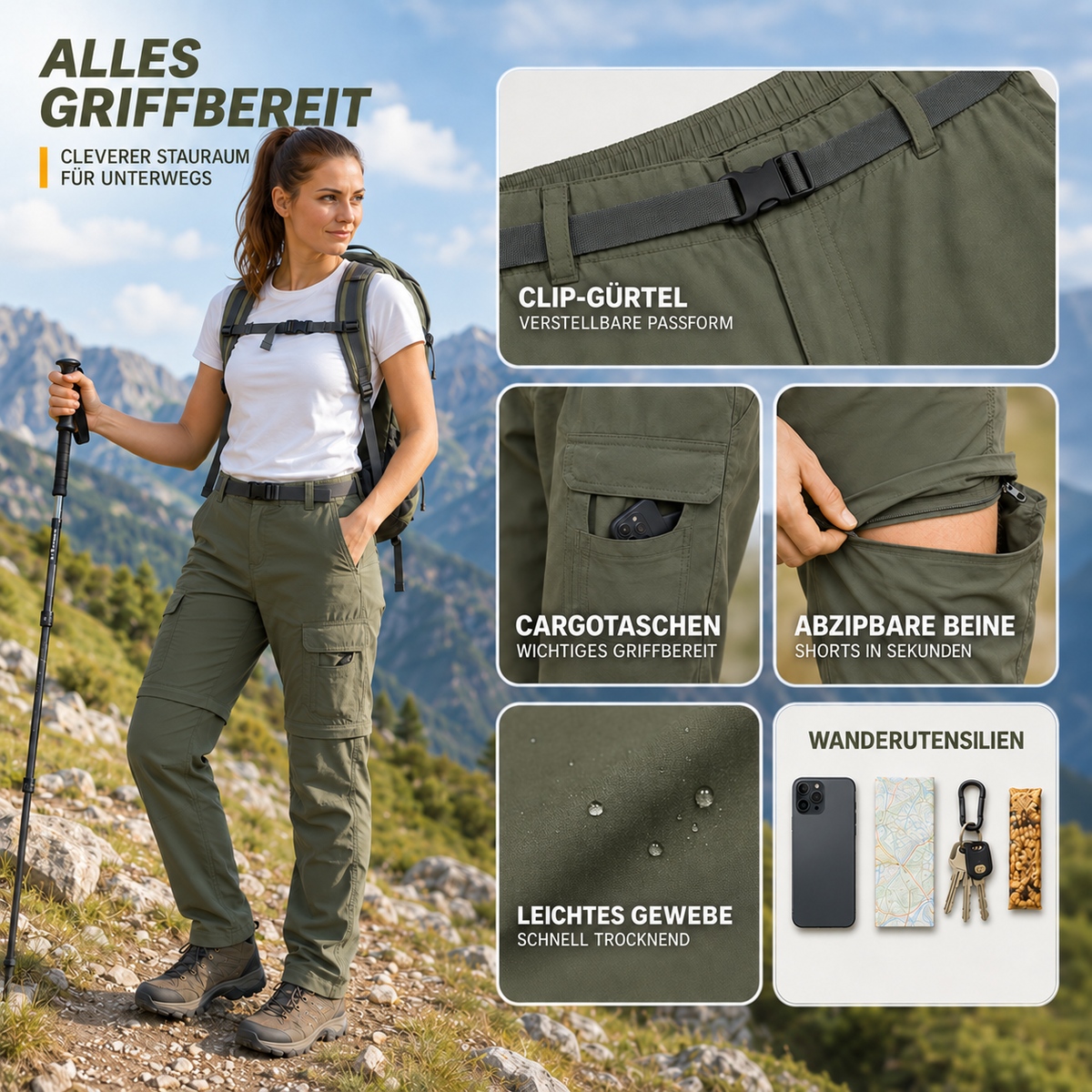 Camp Basel | Treklite Abnehmbar Zip-Off Cargo Wanderhose