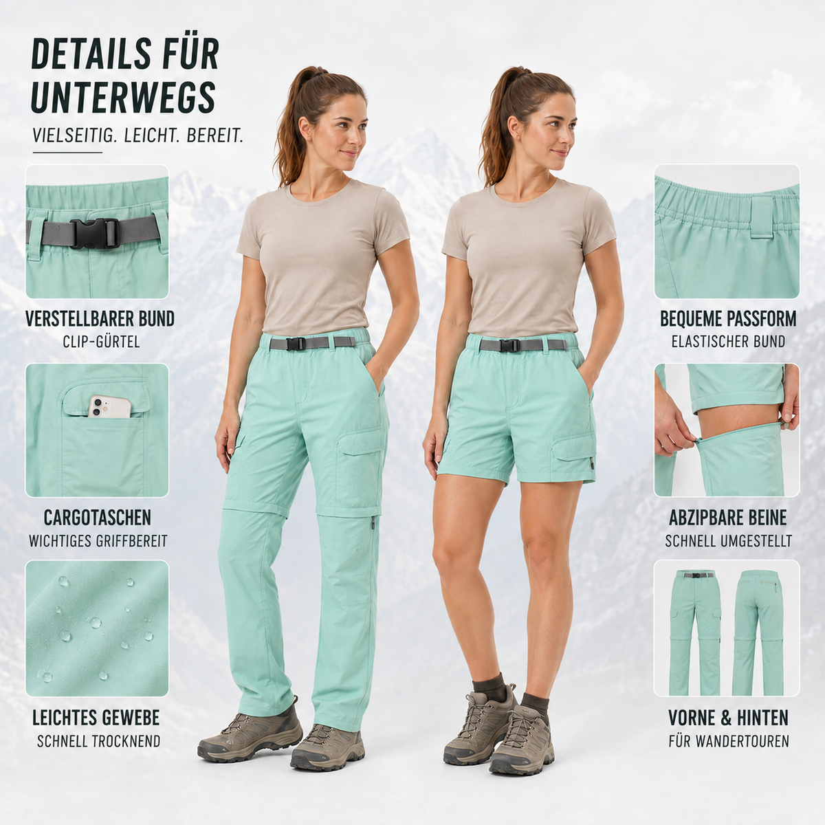 Camp Basel | Treklite Abnehmbar Zip-Off Cargo Wanderhose