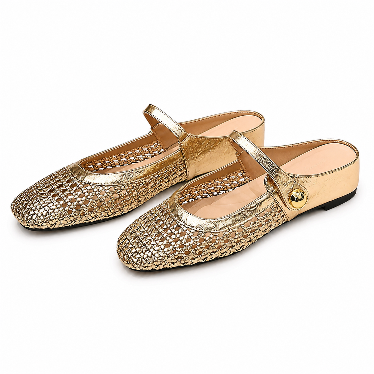Clogs aus geflochtenem Stoff mit eckiger Spitze