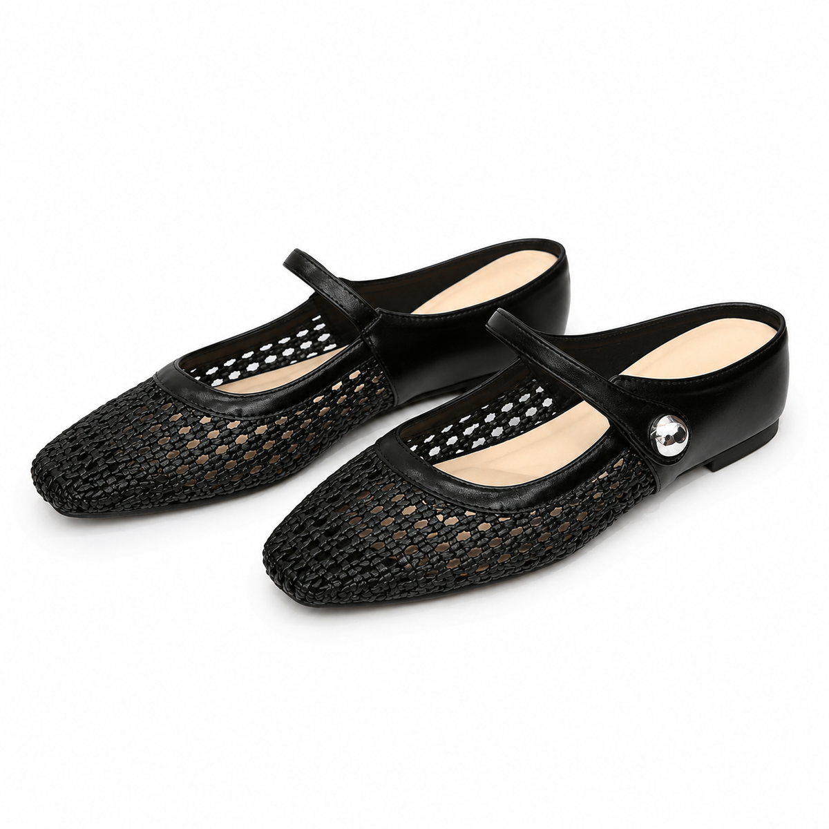 Clogs aus geflochtenem Stoff mit eckiger Spitze