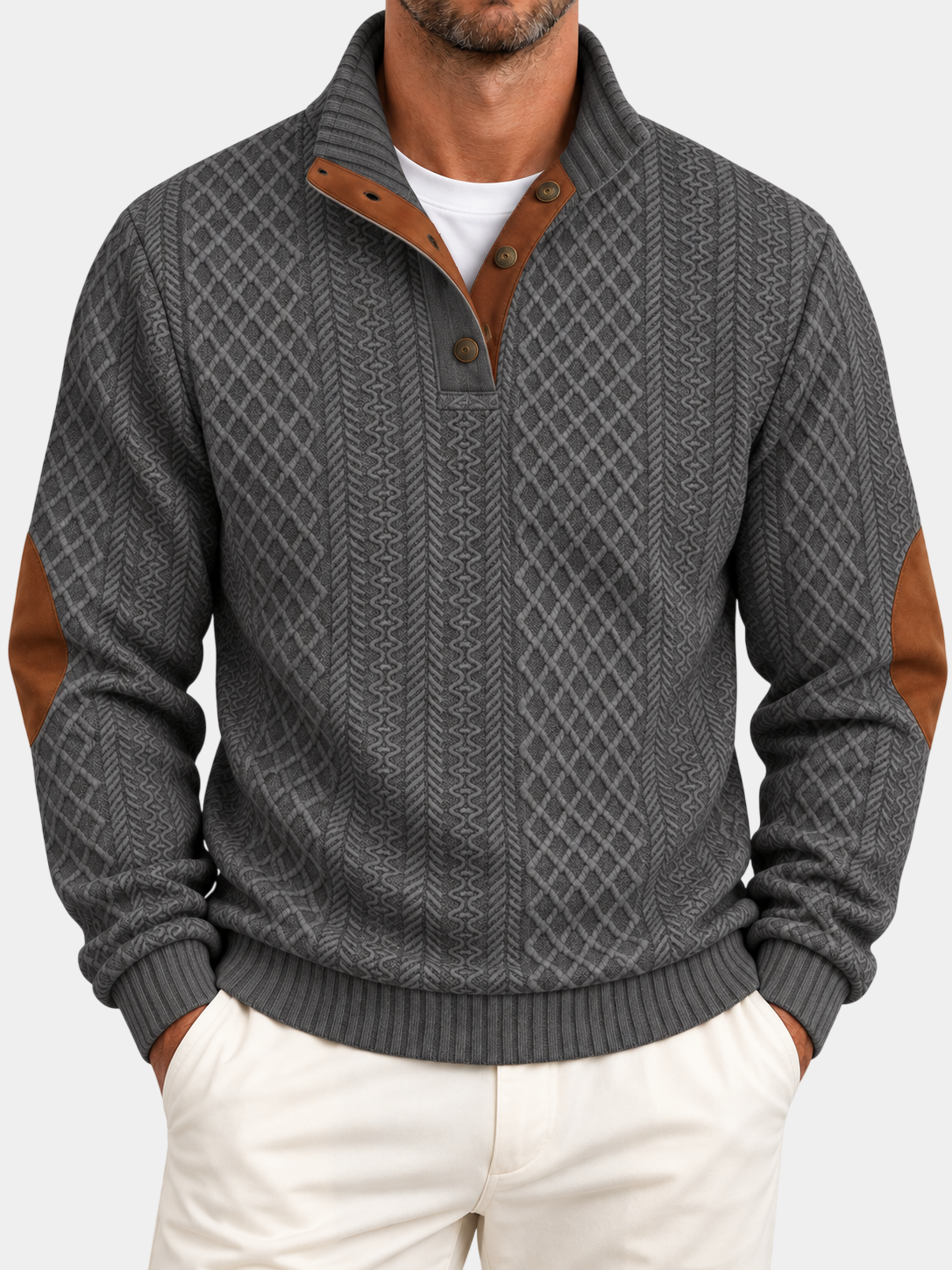 Jacquard-Strick-Pullover mit Stehkragen