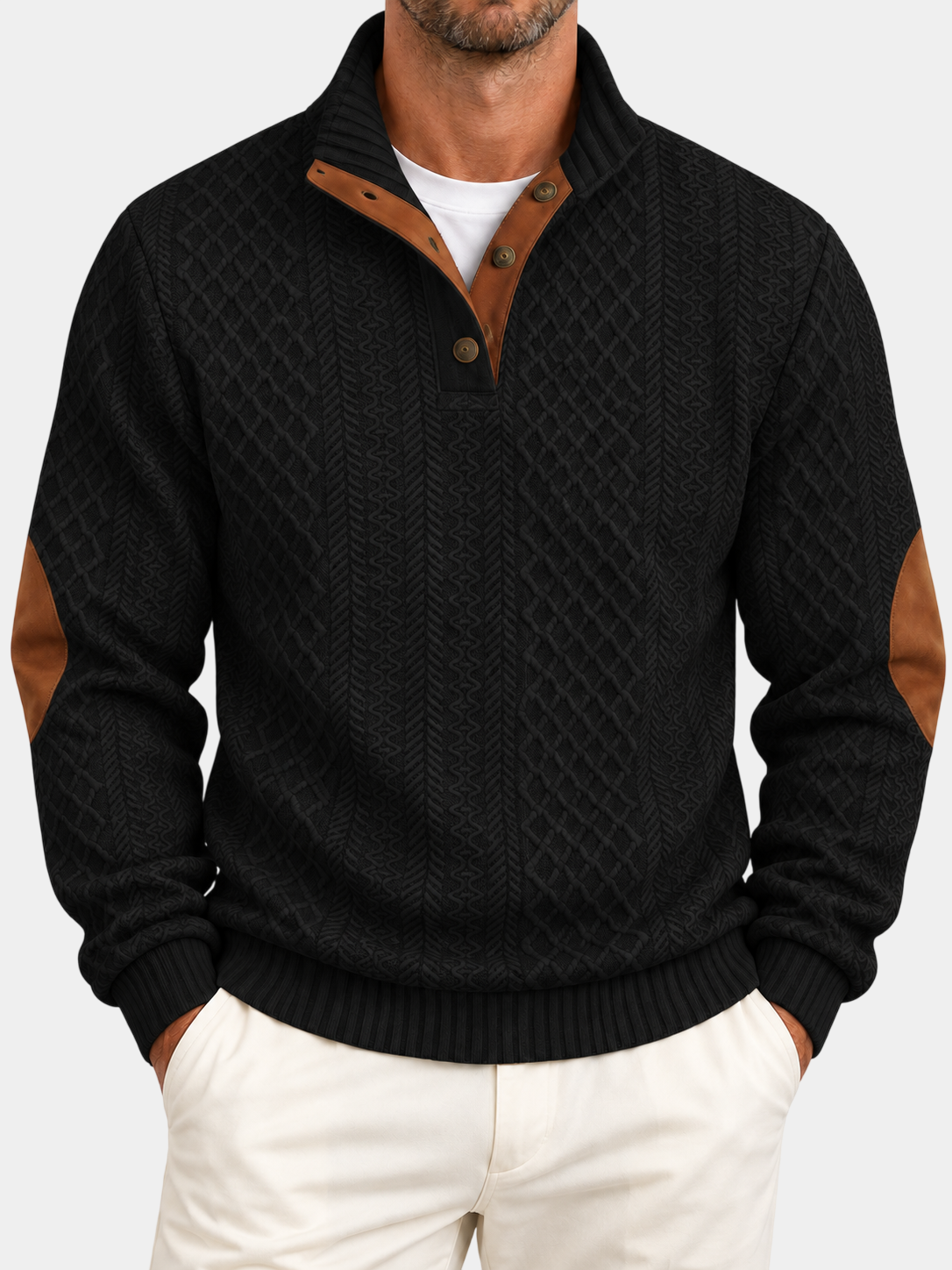 Jacquard-Strick-Pullover mit Stehkragen
